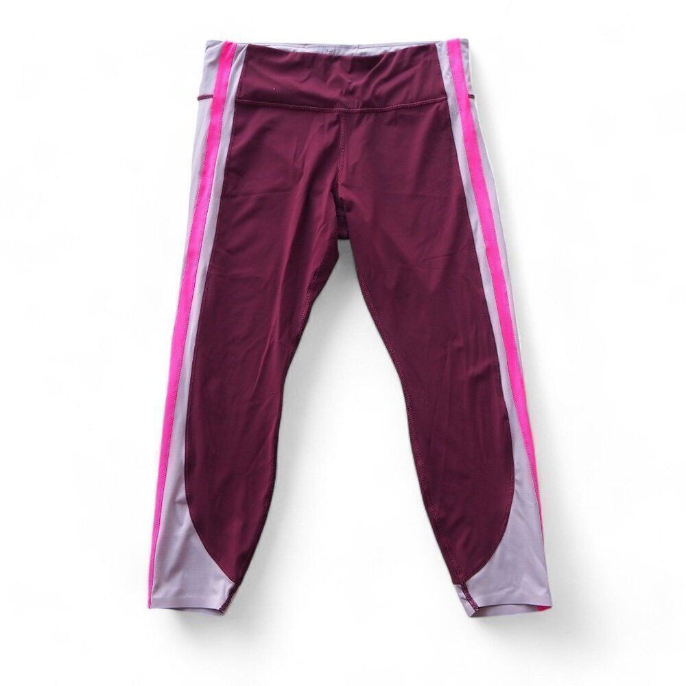 Athleta Crunch Colorblock 7/8 Tight‎ Workout Leggings Burgundy Women's XL